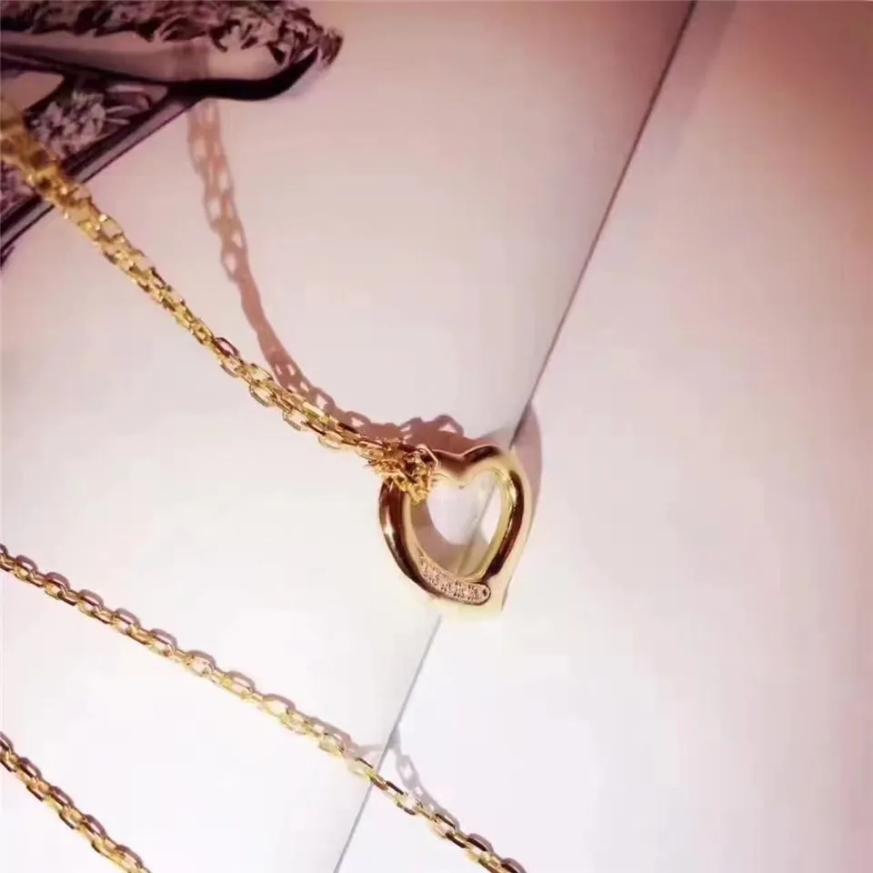 Tiffany Elsa Peretti Open Heart Pendant Studded Crystals Necklace Fashion Women Jewelry 11624294/30171179