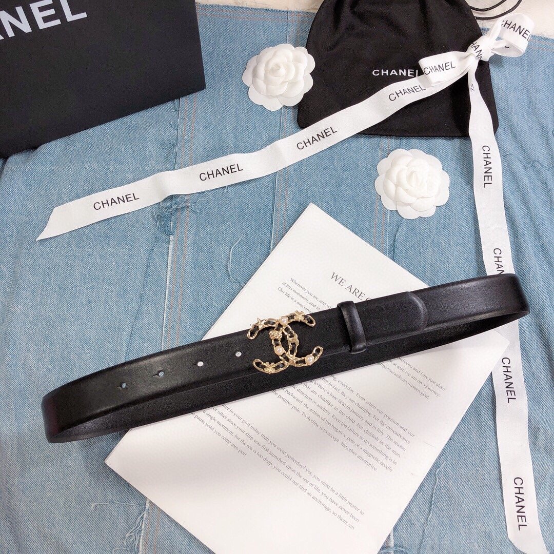 Chanel Belt With Double C Buckle Black Gold Toned Hardware Women Belt 30MM