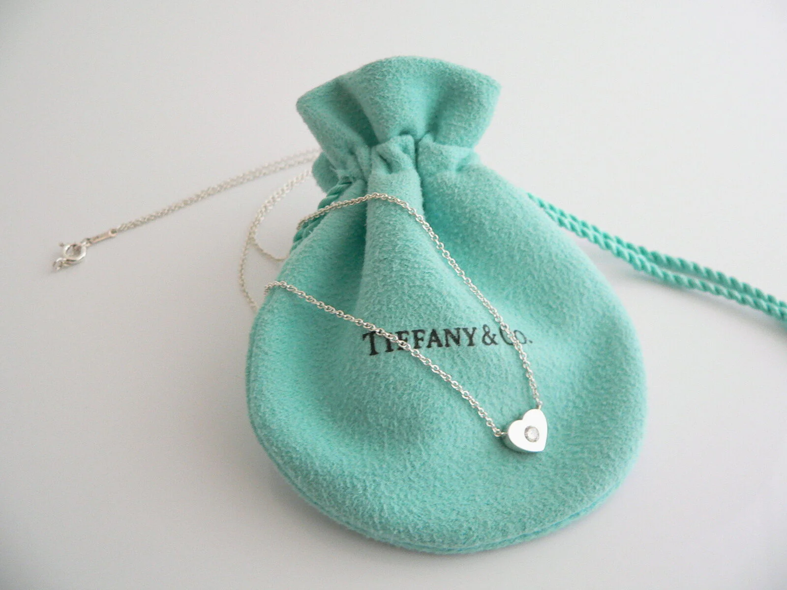 Tiffany & Co Silver Diamond Heart Necklace Pendant Charm Love Gift Picasso T Co