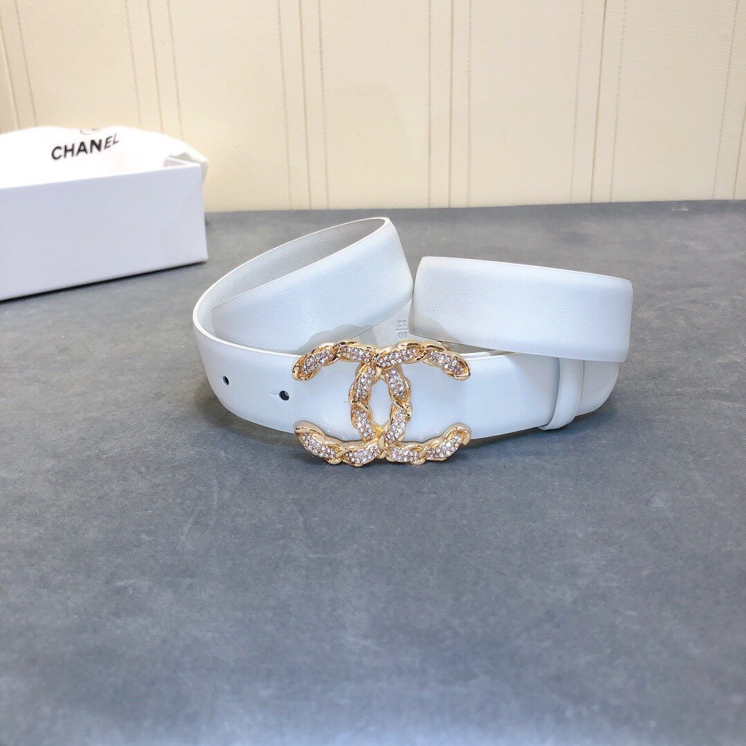 Chanel Belt With Double C Buckle White Women Belt 30MM