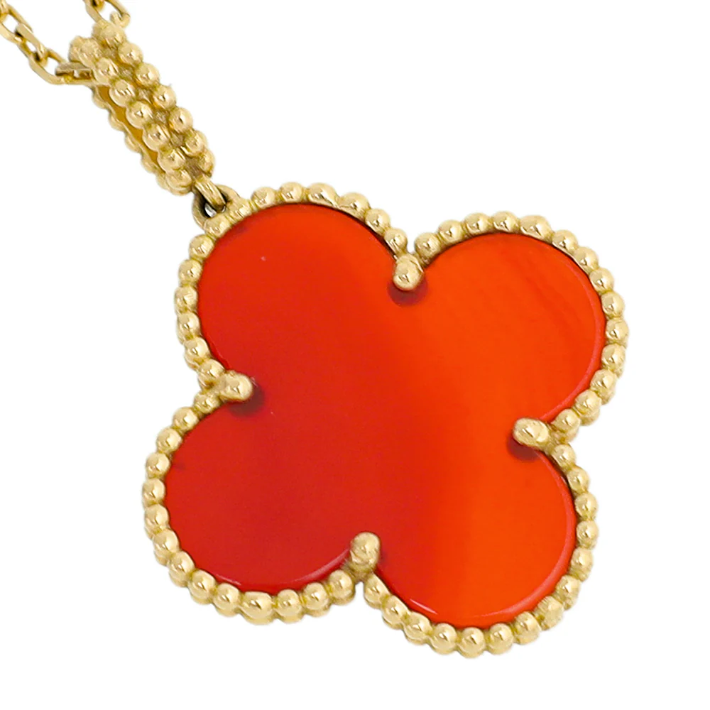 Van Cleef & Arpels 18K Yellow Gold Carnelian Magic Alhambra Necklace