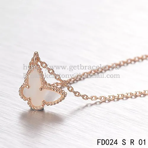 Van Cleef Arpels Lucky Alhambra Butterfly Necklace Pink Gold With White Mother Of Pearl