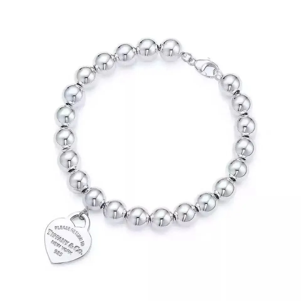 Return To Tiffany Copy Bead Bracelet Classic Sterling Silver Heart Pendant For Girls GRP08671