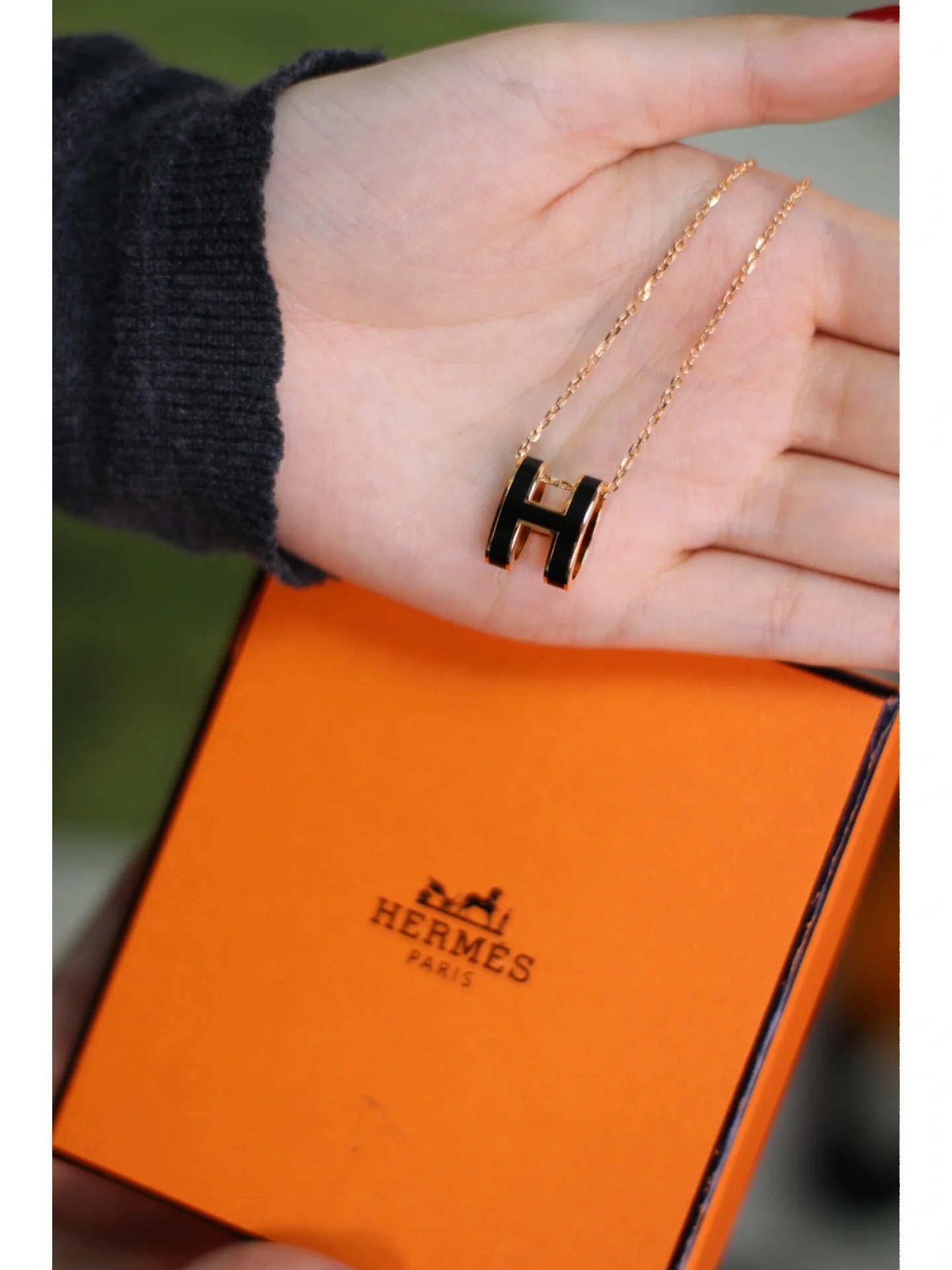 Hermes Pop H pendant, Black & White Enamel