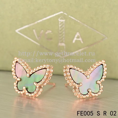 Van Cleef & Arpels Sweet Alhambra Butterfly Earrings Pink Gold With Gray Mother Of Pearl