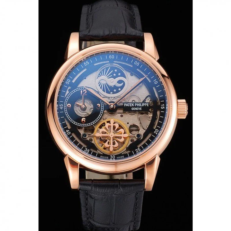 Dual Time Moonphase Tourbillon Black Skeletonised Dial 44 mm, Rose Gold Plated