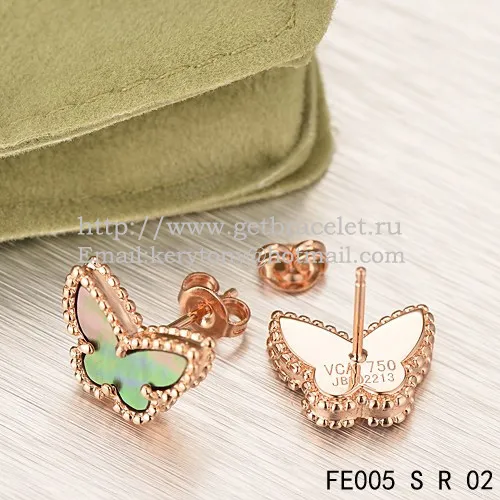 Van Cleef & Arpels Sweet Alhambra Butterfly Earrings Pink Gold With Gray Mother Of Pearl
