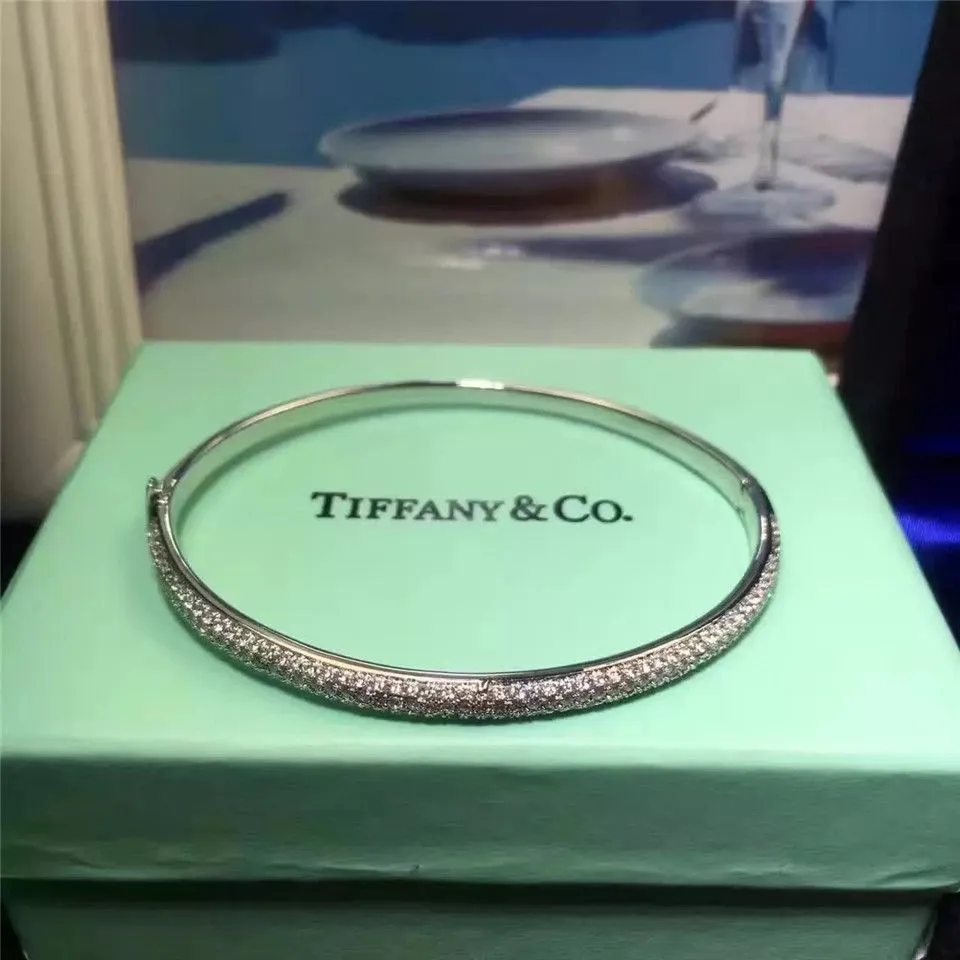 Tiffany Metro Three-row Hinged Bangle Sterling Silver Diamonds Wholesale
