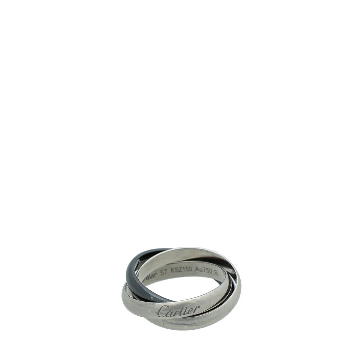 Cartier Trinity 18K White Gold Black Ceramic Ring 57