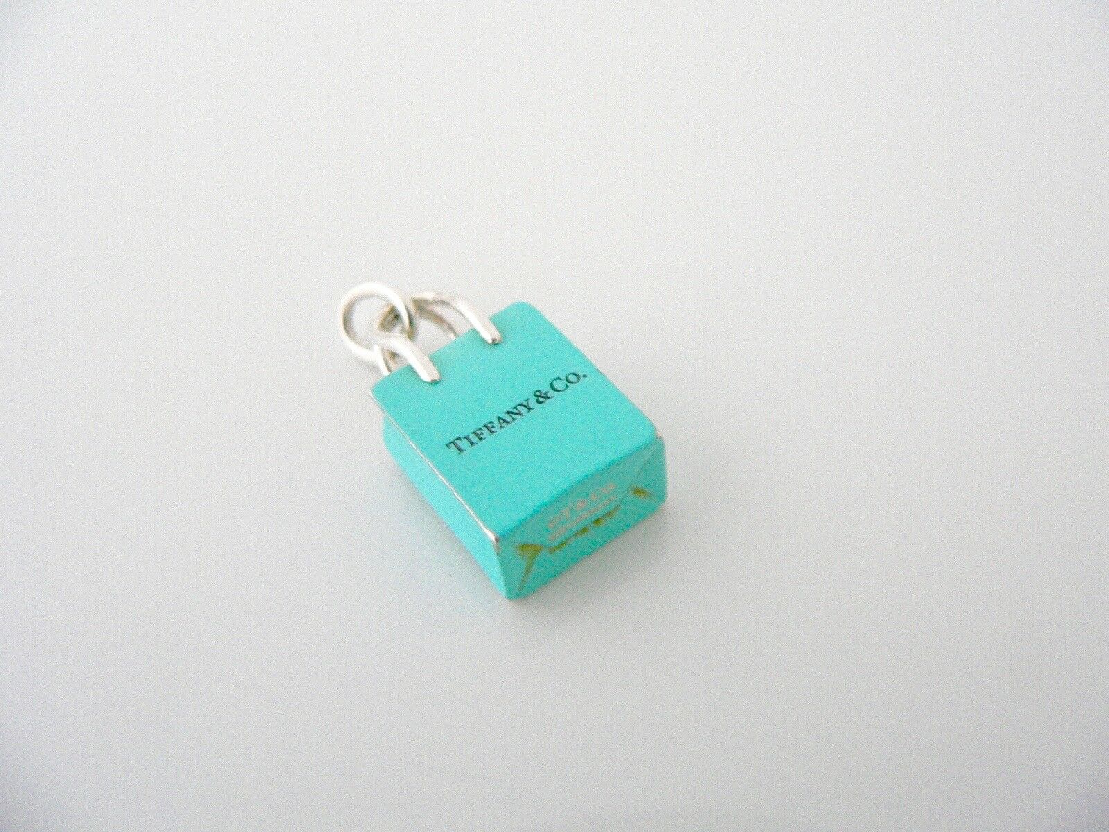 Tiffany & Co Silver Blue Enamel Shopping Bag Charm Pendant Rare Gift Love Cool