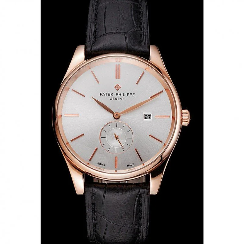Calatrava Date Dial White 40 mm, Rose Gold Plated