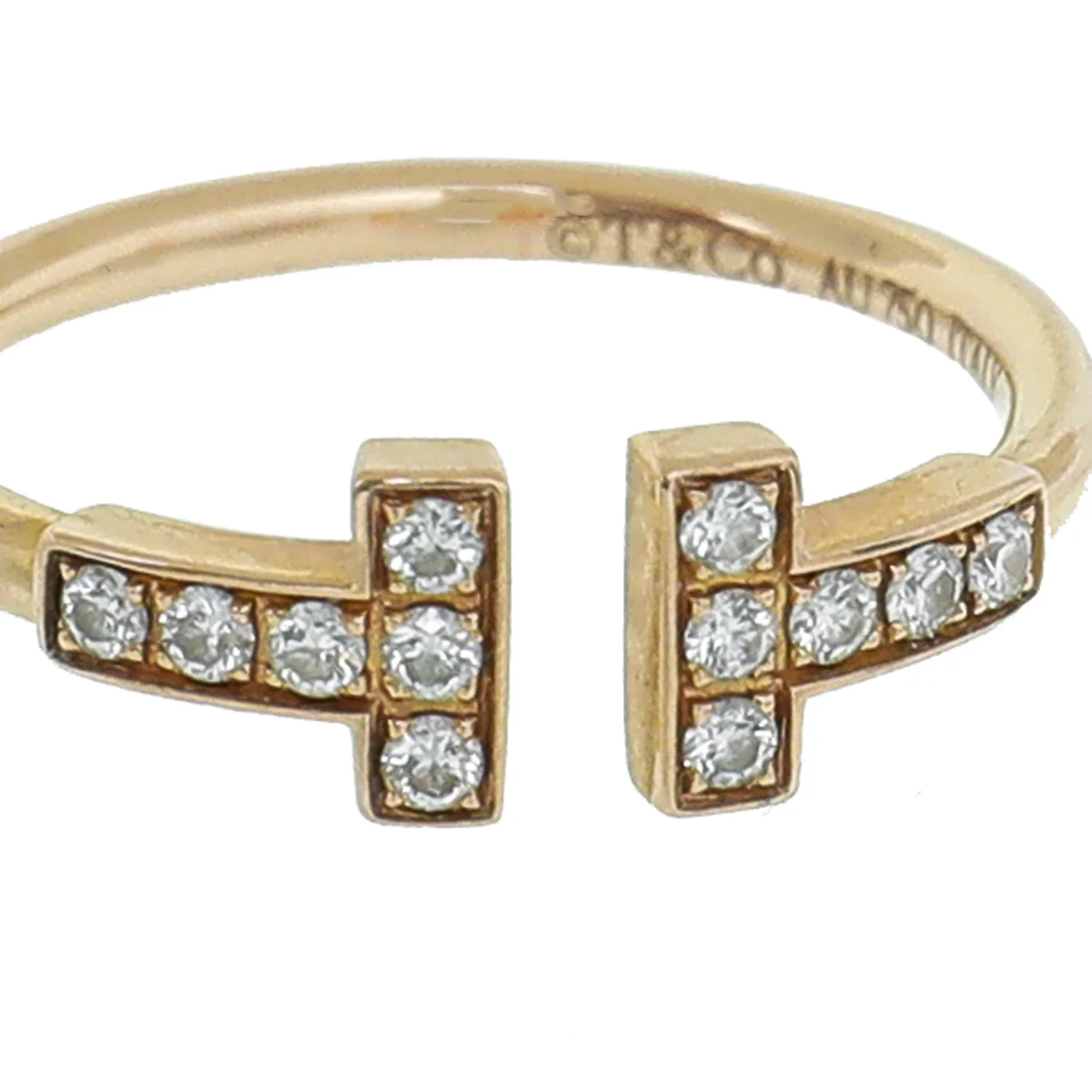 Tiffany & Co 18K Pink Gold Diamond T Wire Ring 8