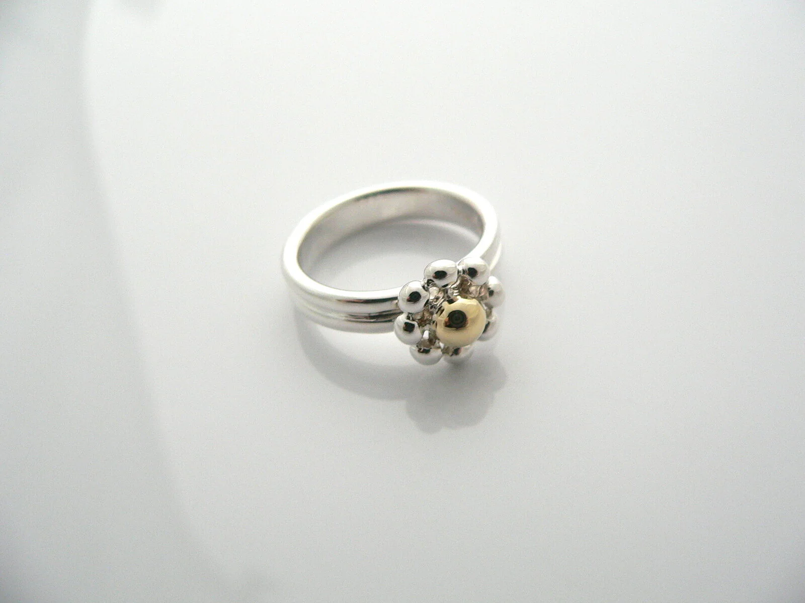 Tiffany & Co Silver 18K Gold Picasso Jolie Flower Bead RIng Band Sz 6 Gift Love