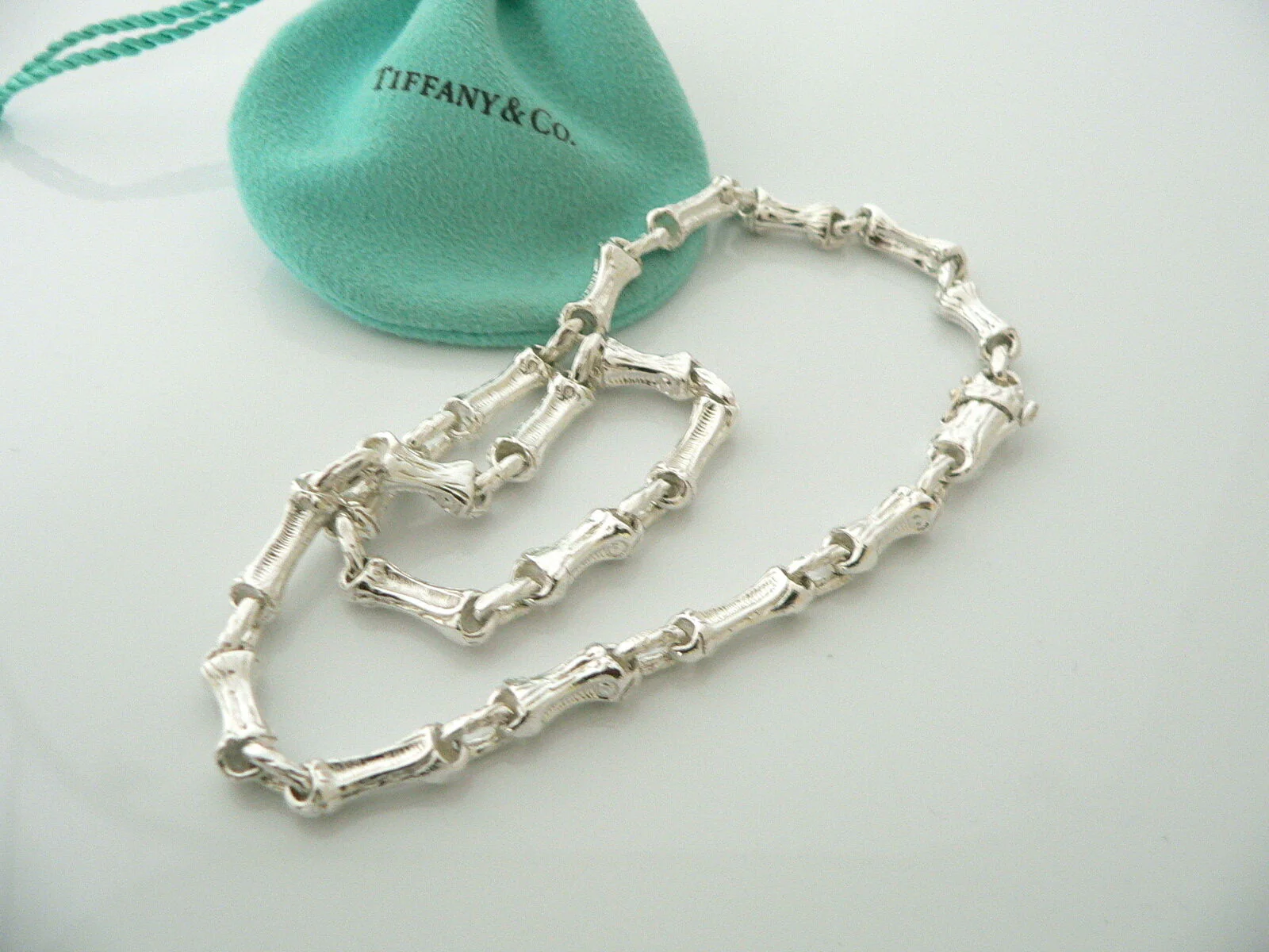 Tiffany & Co Bamboo Necklace Link Pendant Silver Nature Chain Gift Pouch Love