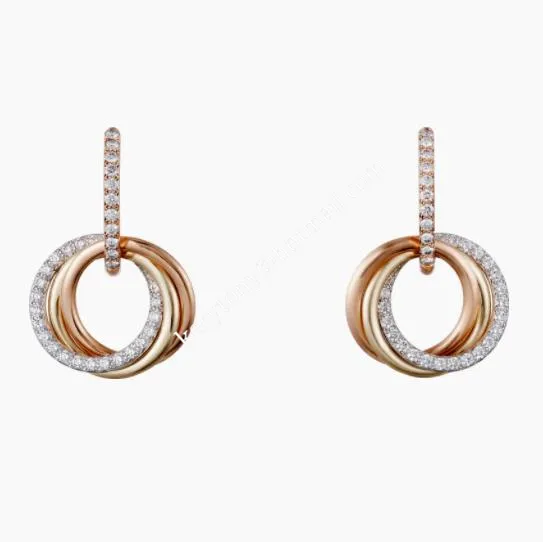 Women's Luxury Cartier Trinity Earrings White Gold/Yellow Gold/Rose Gold with Diamonds B8301259 for Gift