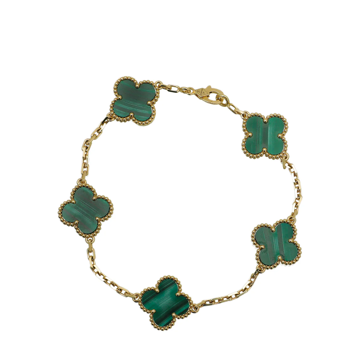 Van Cleef & Arpels 18K Yellow Gold Malachite 5 Motifs Vintage Alhambra Bracelet
