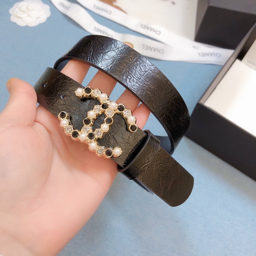 Chanel Belt With Beaded Buckle Brown Gold-Toned Metal and Strass Women Belt 30MM