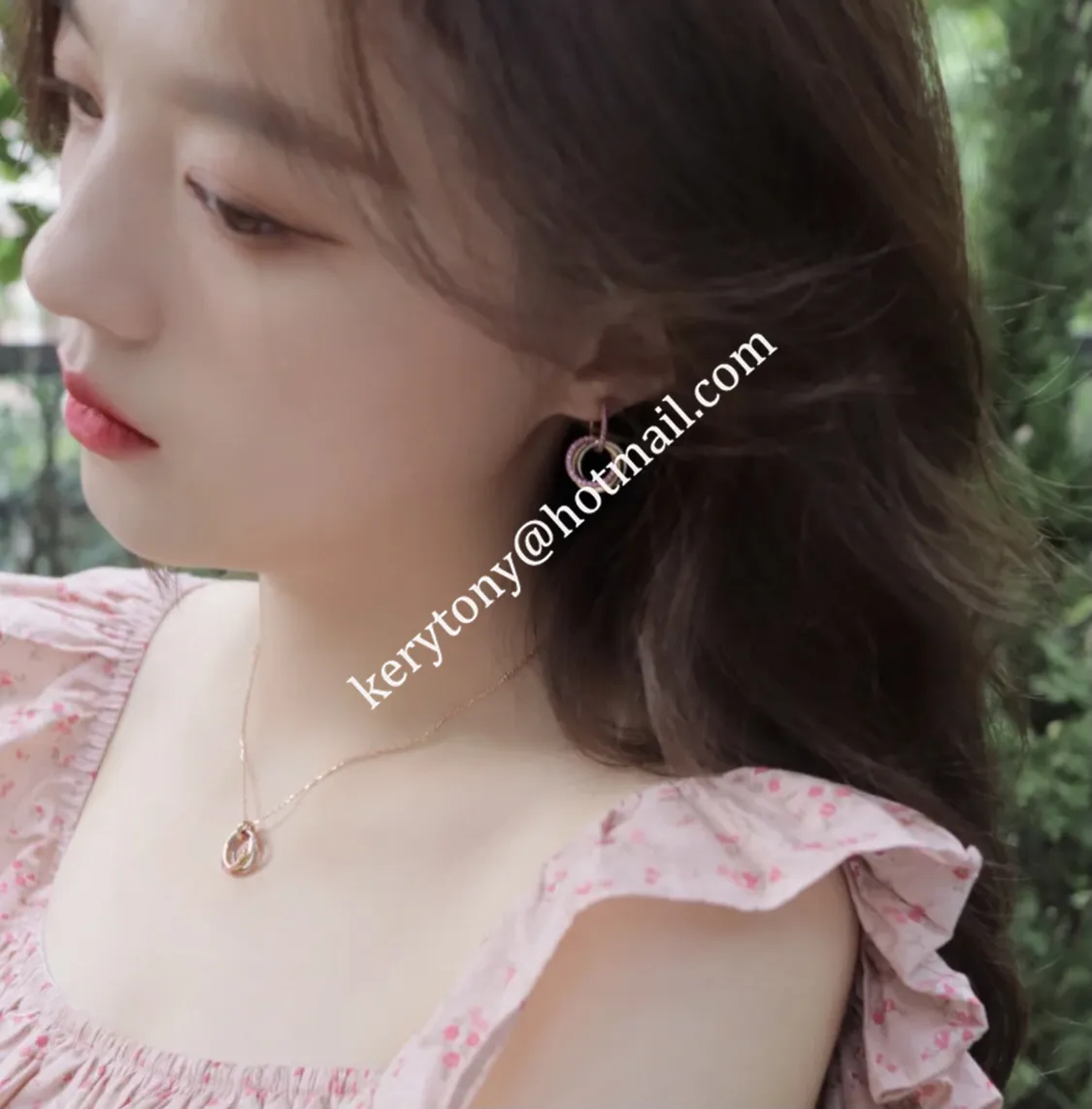 Women Fashion Jewellery Cartier Trinity Necklace White Gold/Yellow Gold with Pink Diamonds Online Sale