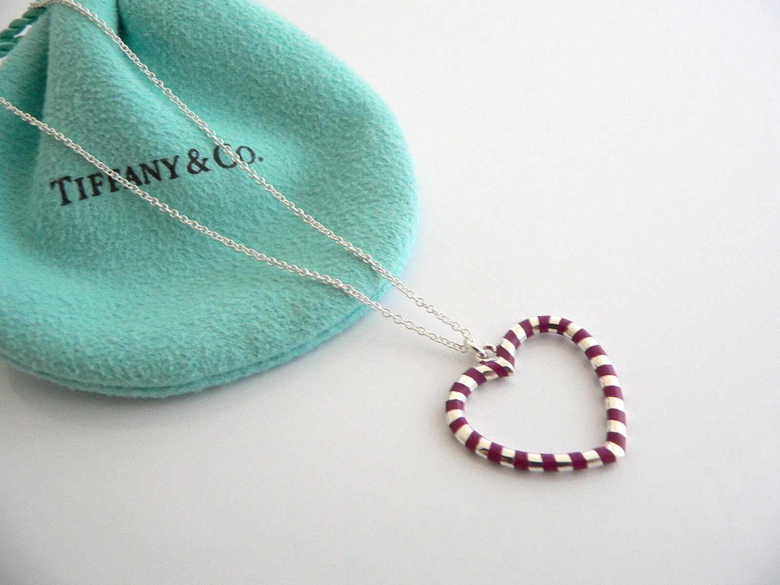 Tiffany & Co Palina Red Heart Necklace Pendant 19 Inch Chain Gift Pouch Art Rare