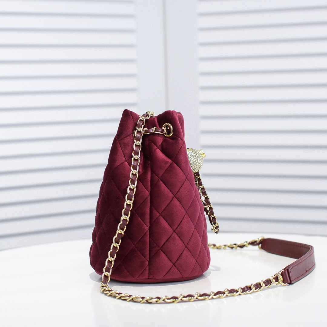 Chanel Bucket Bag Velvet Rhinestones Shoulder Bag Handbag