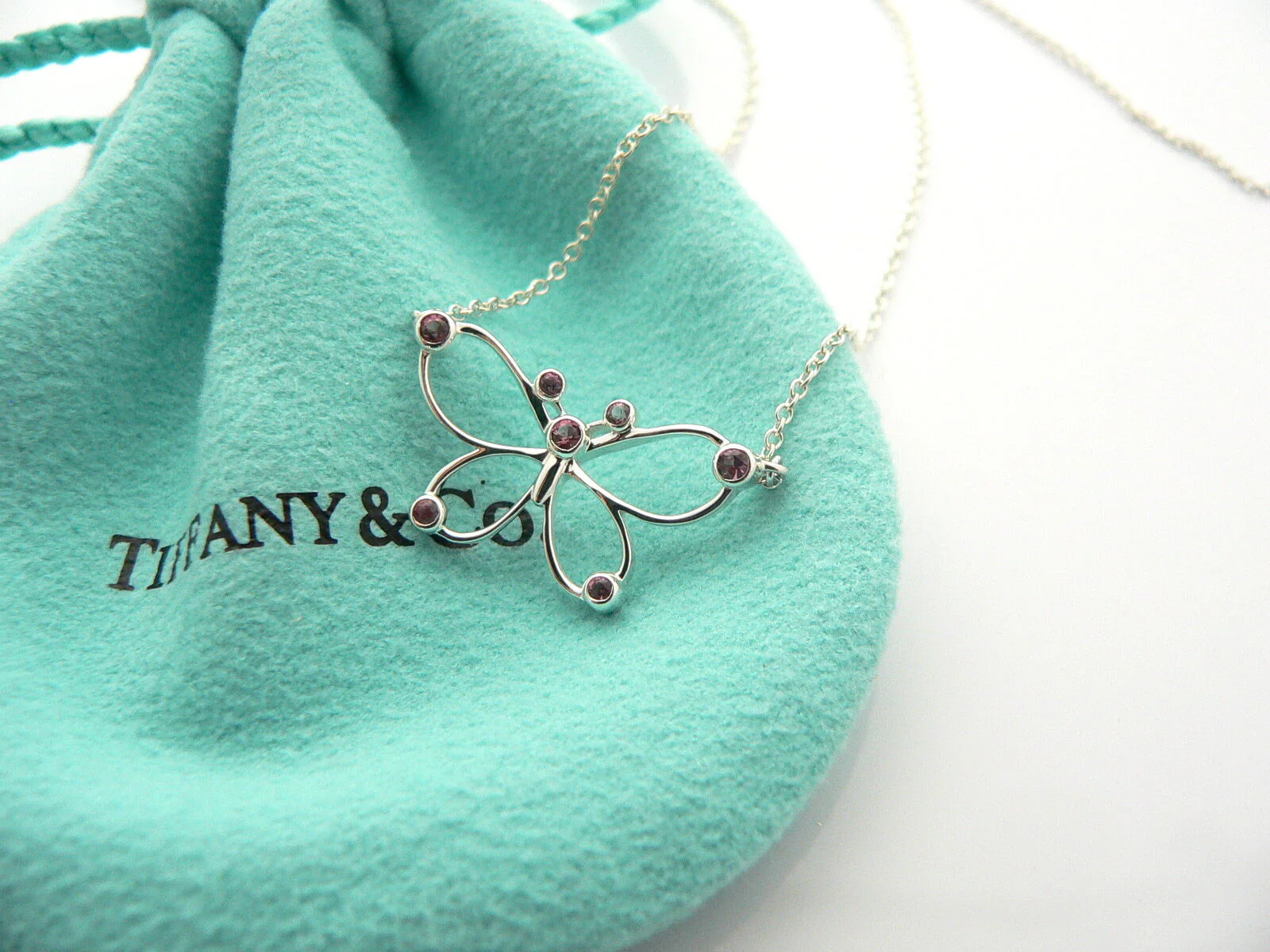 Tiffany & Co Butterfly Necklace Pink Sapphire Pendant Charm Nature Lover Gift