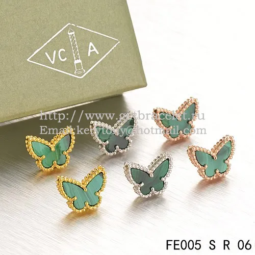 Van Cleef & Arpels Sweet Alhambra Butterfly Earrings Pink Gold With Malachite Mother Of Pearl
