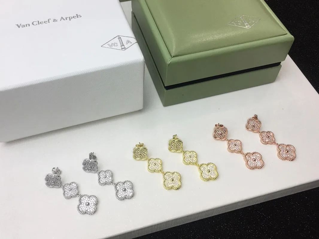 Van Cleef & Arpels Magic Alhambra Earrings 3 Motifs With Pave Diamond