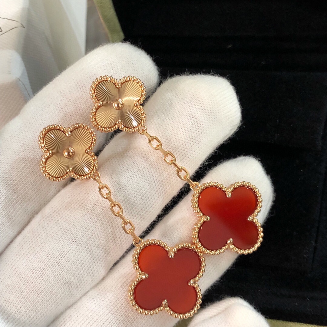 Van Cleef & Arpels Laser & Carnelian Clover Earrings, Magic Alhambra earrings, 2 motifs