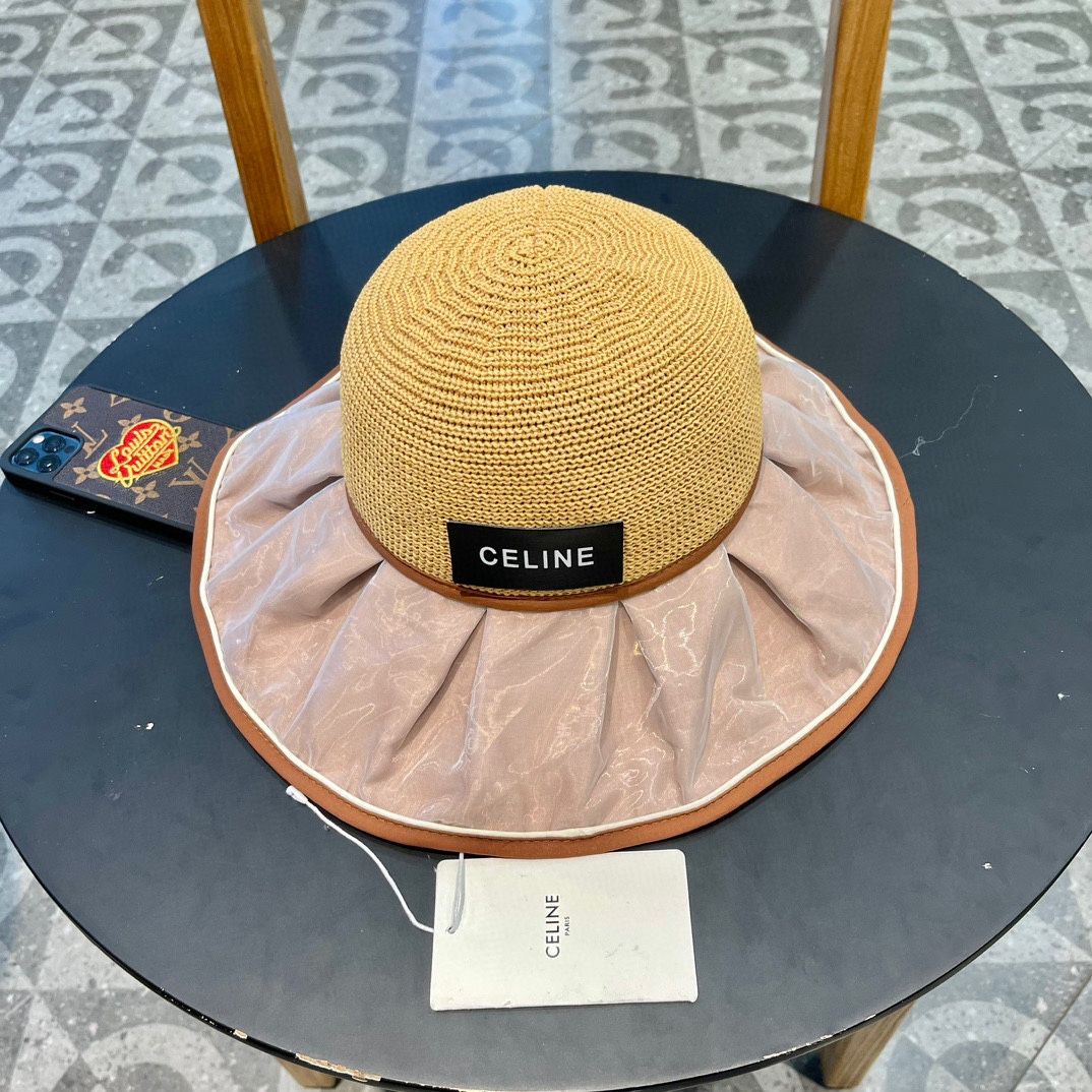 Celine Straw Sun Hat With Bow Split Back Sunhat （Replica）