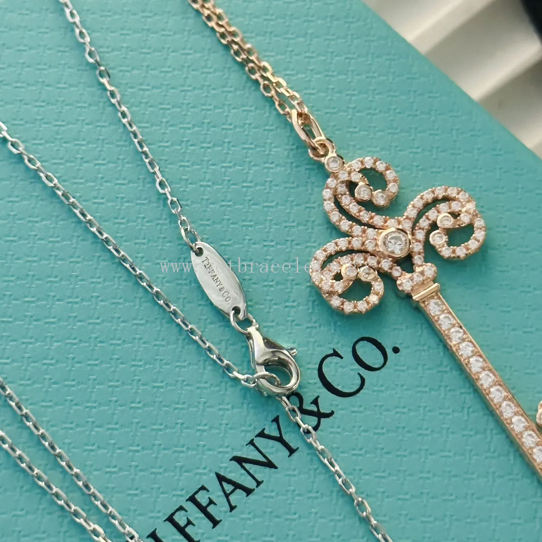 Tiffany Keys Fleur de Lis Key Pendant Rose Gold/White Gold