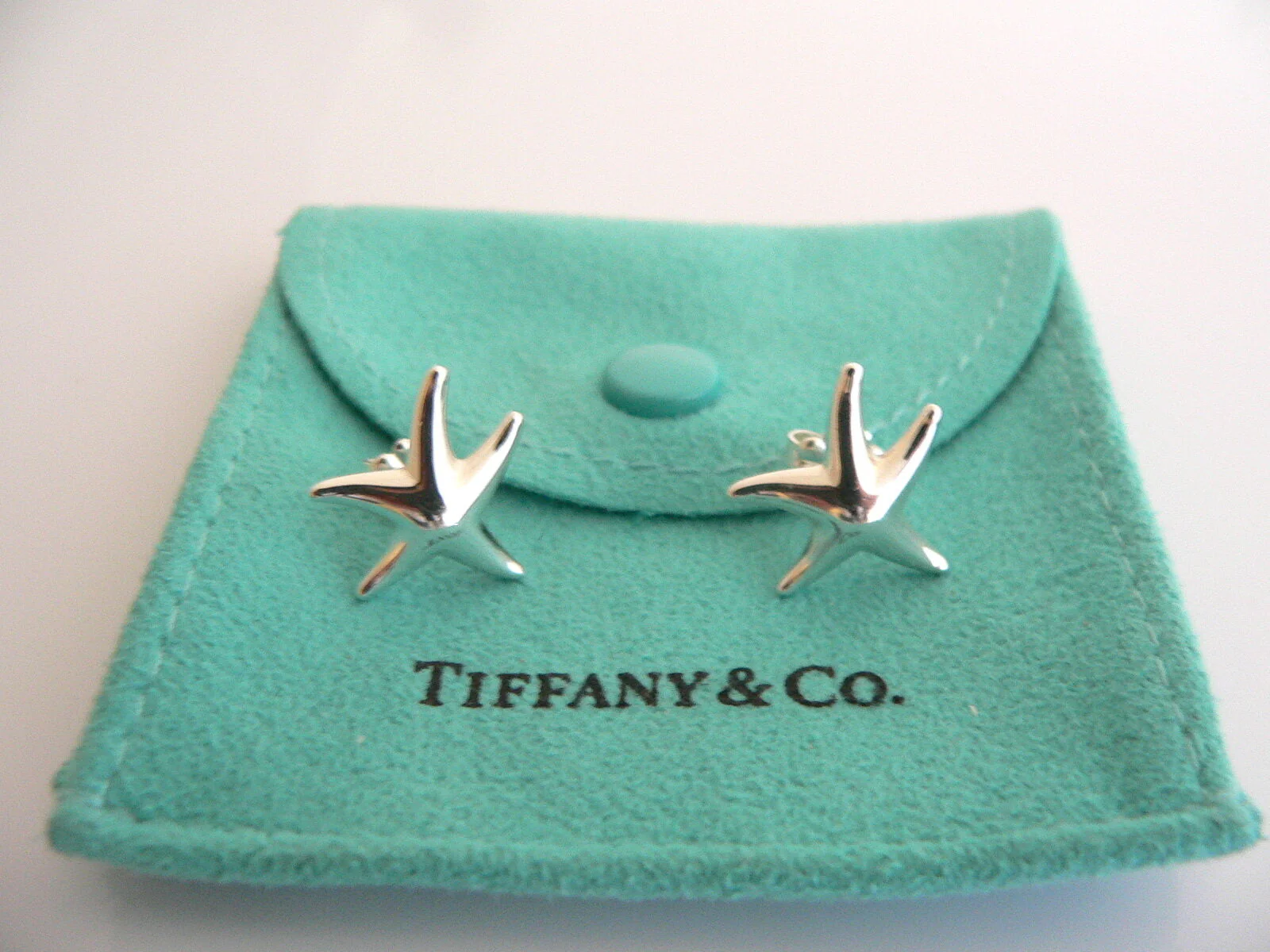 Tiffany & Co Peretti Silver Starfish Star Fish Earrings Studs Gift Pouch Love