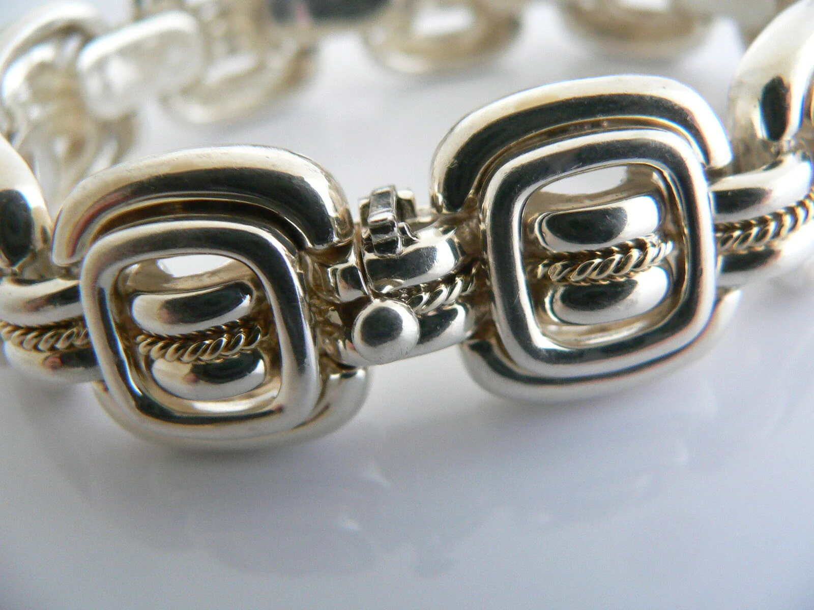 Tiffany & Co Silver 18K Gold Rope Square Bracelet Bangle Gift Statement Love Art