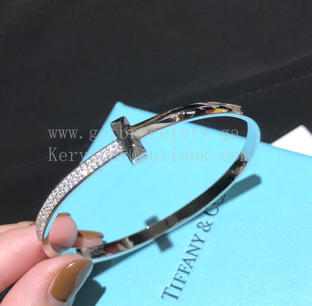 Tiffany T1 Wide Diamond Hinged Bangle White Gold