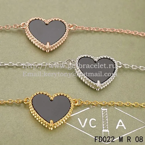 Van Cleef Arpels Sweet Alhambra Heart Pendant Pink Gold With Black Onyx Mother Of Pearl