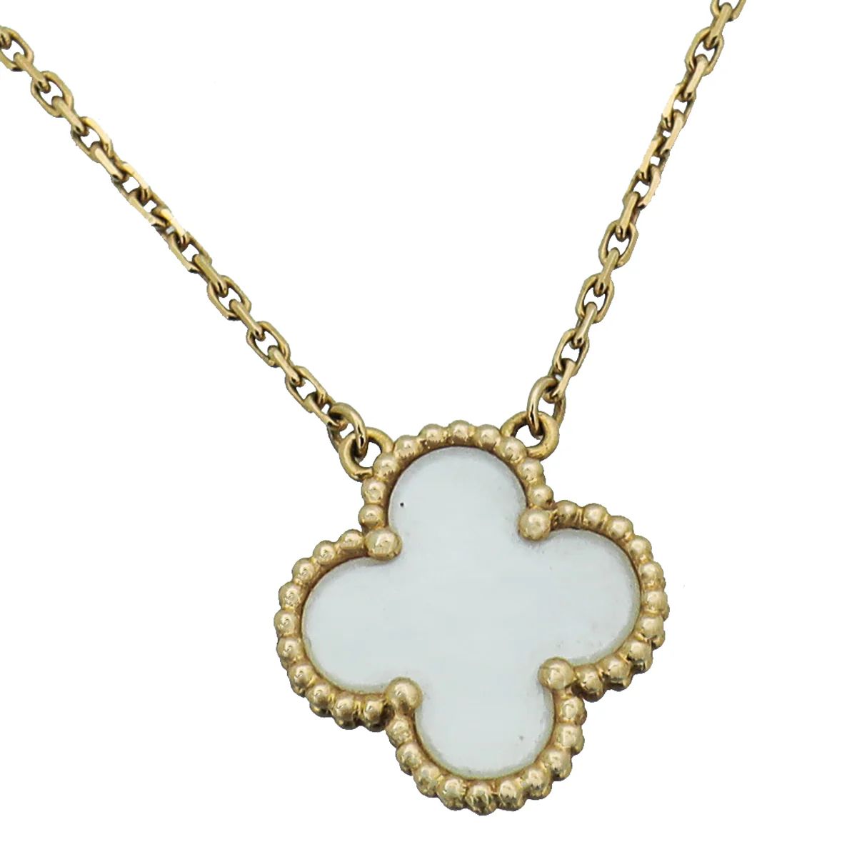 Van Cleef & Arpels 18K Yellow Gold MOP Motifs Vintage Alhambra Pendant Necklace