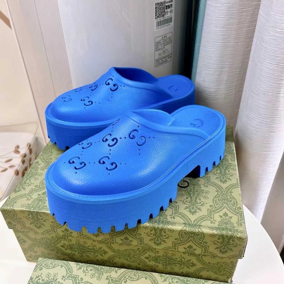 Gucci Shoes Hollow Double G Rubber Thick Slide Sandal (Replica)