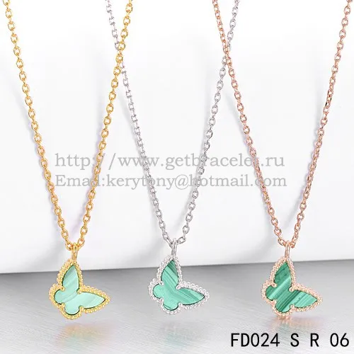Van Cleef Arpels Lucky Alhambra Butterfly Necklace Pink Gold With Malachite Mother Of Pearl
