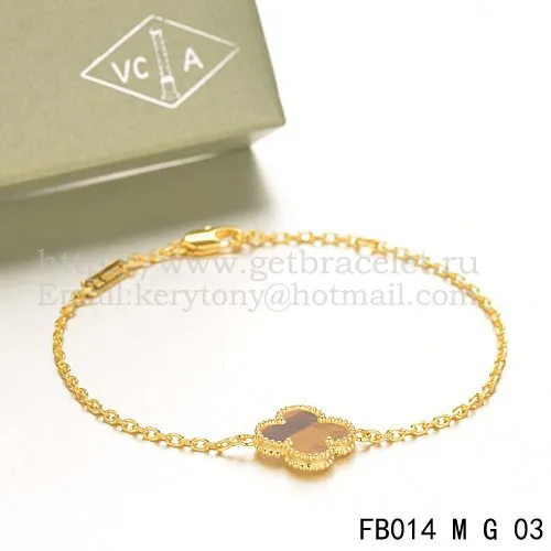 Van Cleef & Arpels Sweet Alhambra Bracelet Yellow Gold With Tiger's Eye Mother Of Pearl