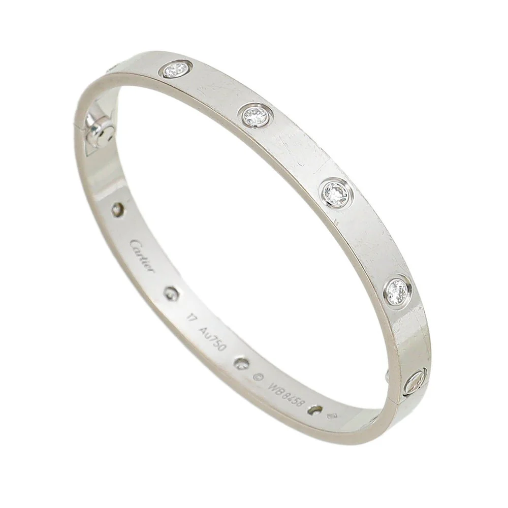 Cartier 18K White Gold 10 Diamond Love Bracelet 17