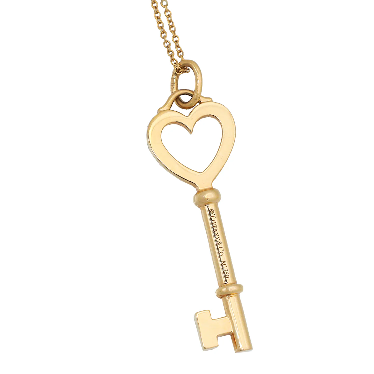Tiffany & Co 18K Yellow Gold Diamond Heart Key Pendant Necklace