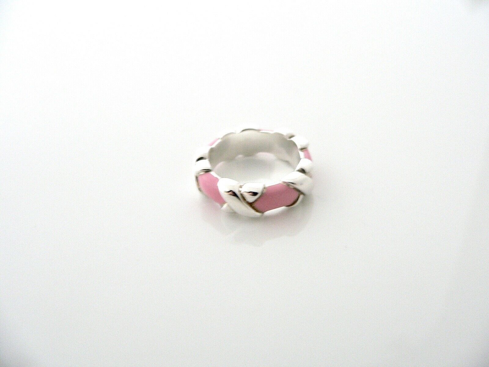 Tiffany & Co Pink Enamel Signature X Ring Band Sz 4.5 Pendant Silver Gift Love