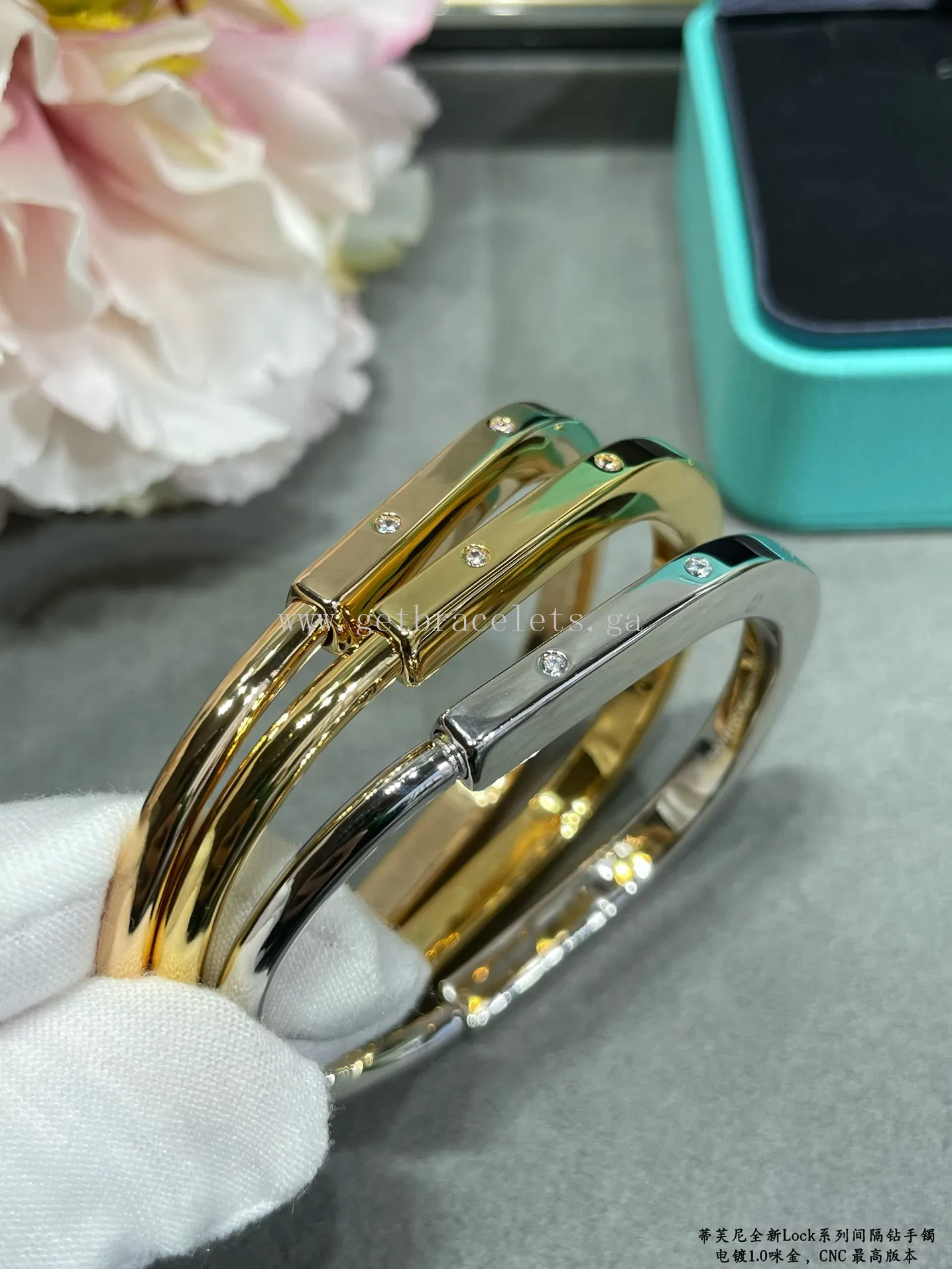 Tiffany Lock Bangle in White Gold/Rose Gold/Yellow Gold with Diamond Accents