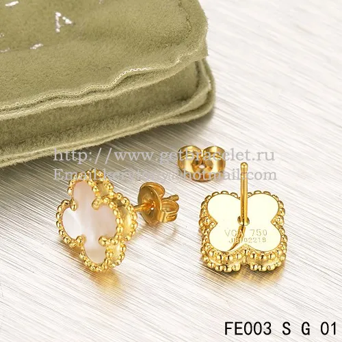 Van Cleef & Arpels Sweet Alhambra Earrings Yellow Gold With White Mother Of Pearl