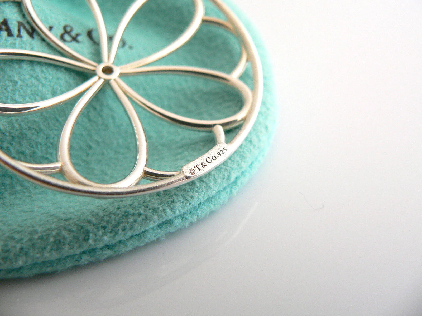 Tiffany & Co Silver Large Flower Garden Diamond Necklace Pendant 30 In Gift Love