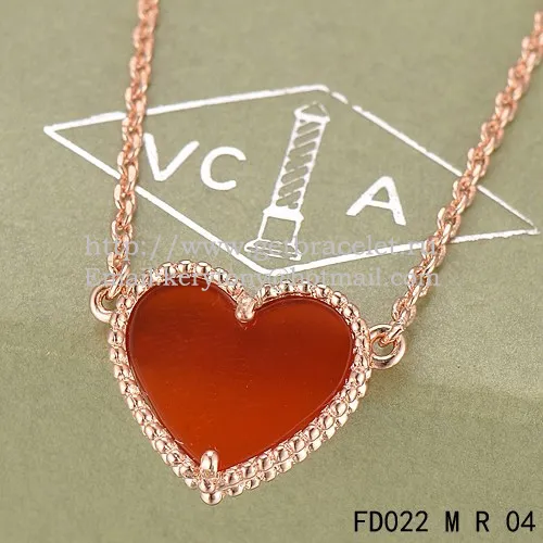 Van Cleef Arpels Sweet Alhambra Heart Pendant Pink Gold With Red Onyx Mother Of Pearl