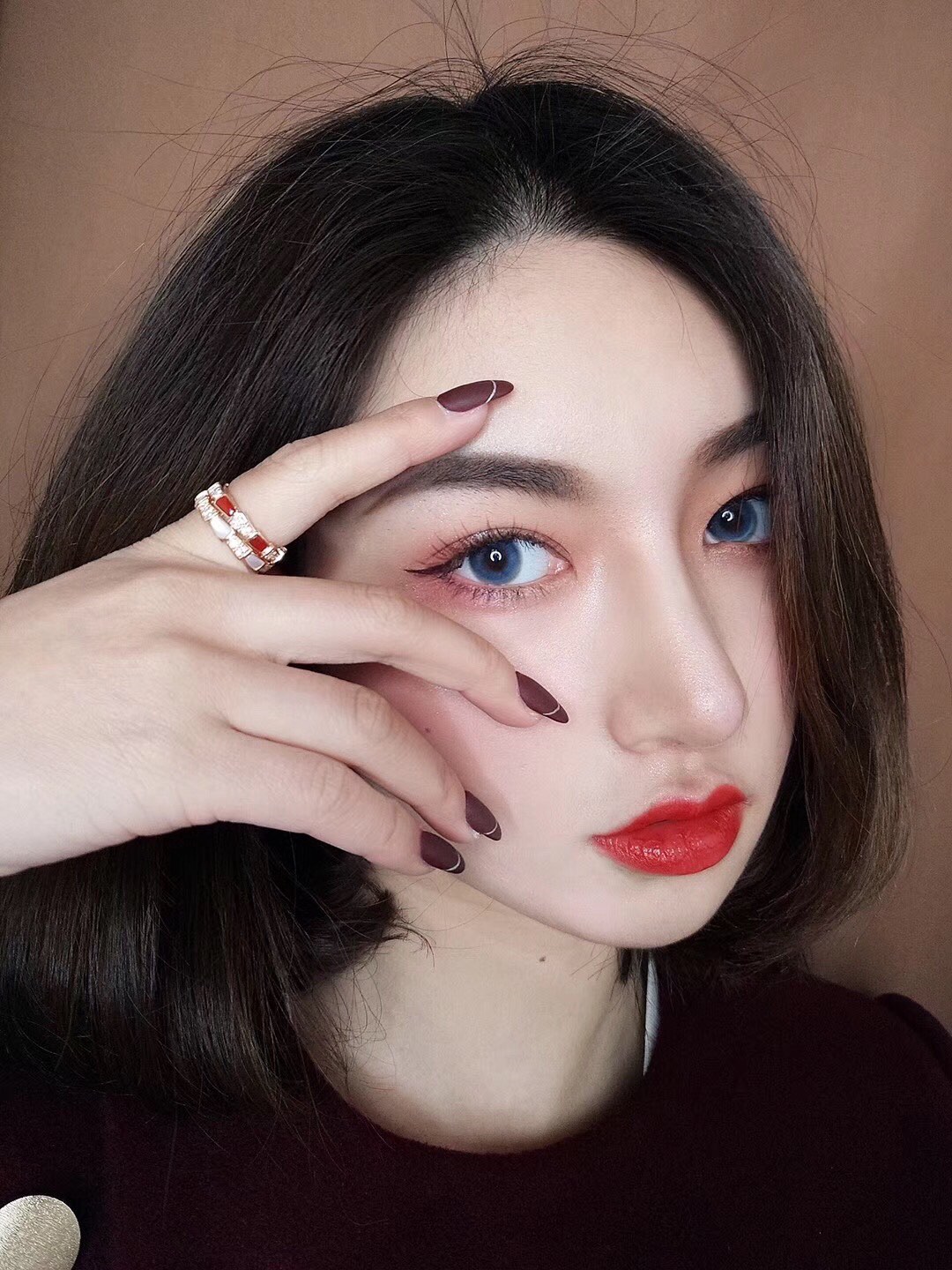 Bvlgari SERPENTI VIPER RING,Carnelian & White Mother-of-Pearl