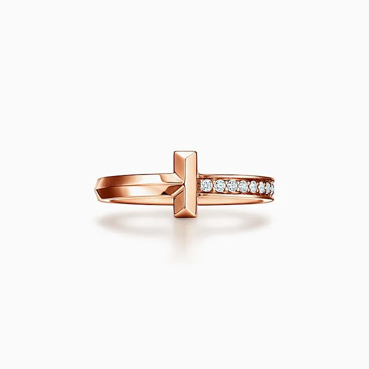 2021 Tiffany Single Side Diamonds High End Tiffany T Rose Gold T1 Ring Celebrity Style