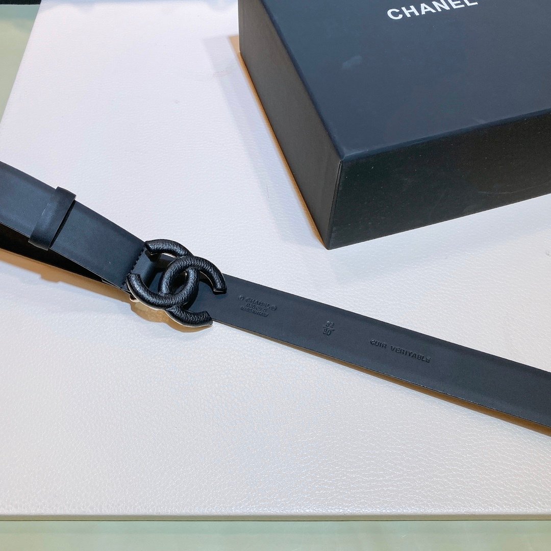 Chanel Belt With Double C Buckle Black Black-Toned Metal Women Belt 30MM