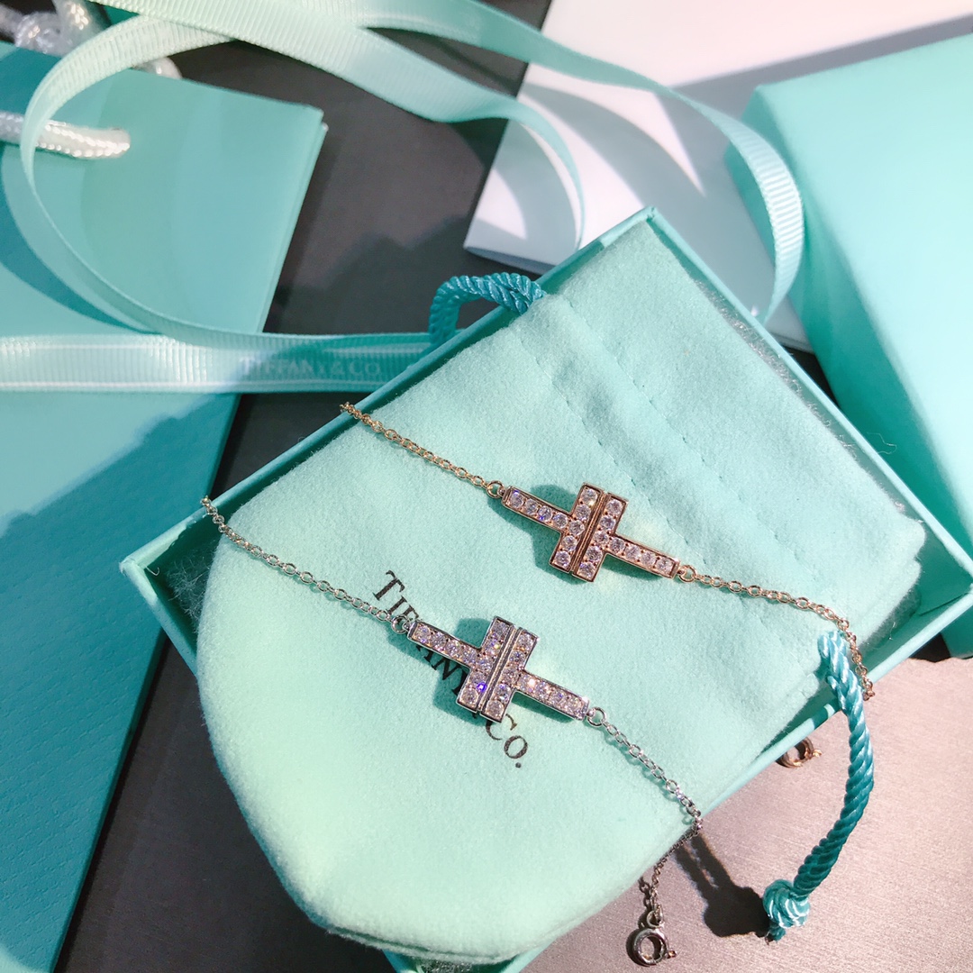 Tiffany T Bracelet with Diamonds, Rose Gold & White Gold