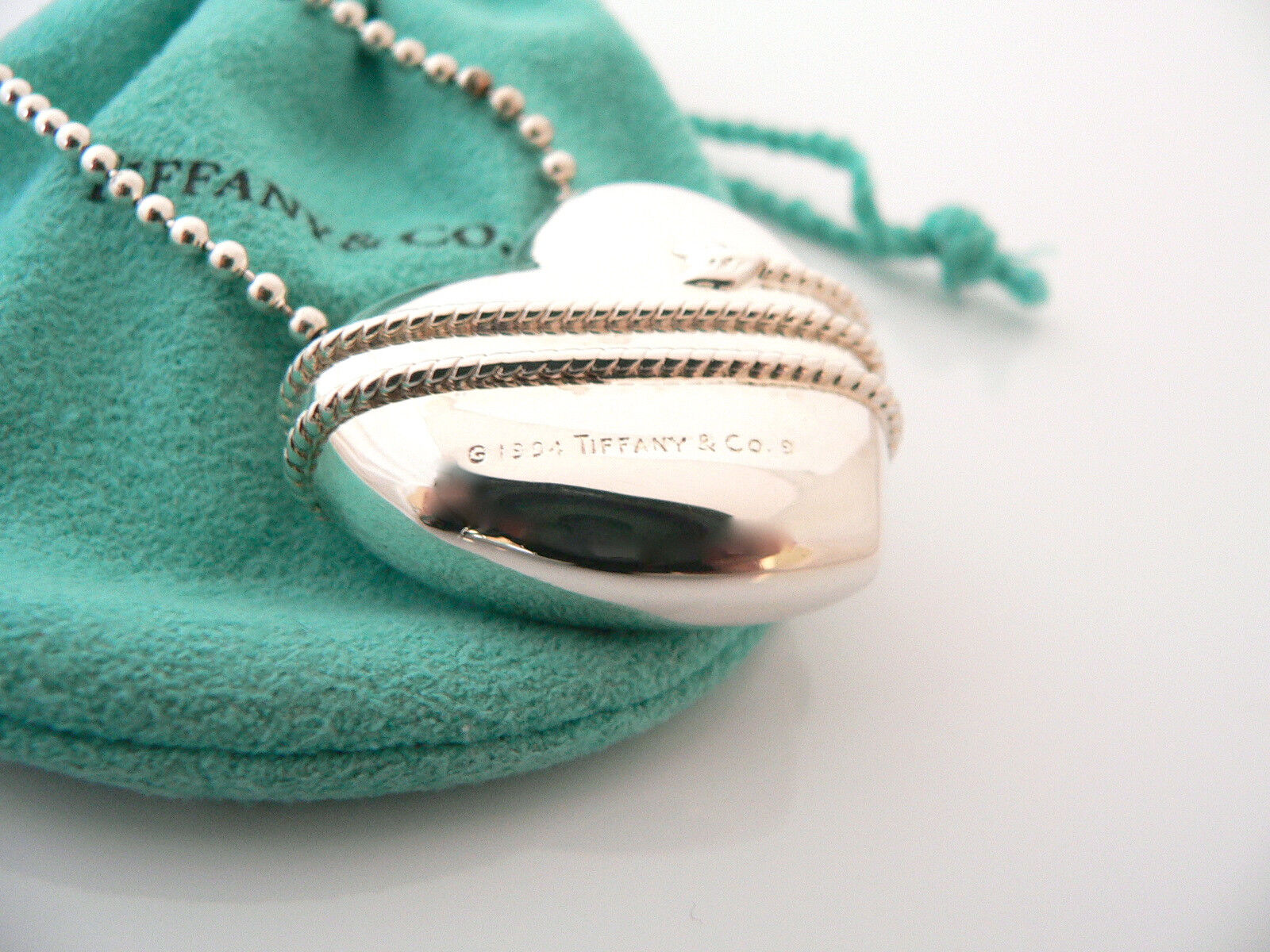 Tiffany & Co Heart Arrow Necklace Silver Large Pendant Long Bead Chain Gift Art